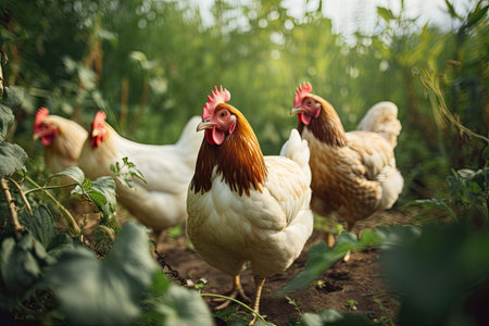 chickens on traditional free range poultry farm in Ukraine, Europeの素材