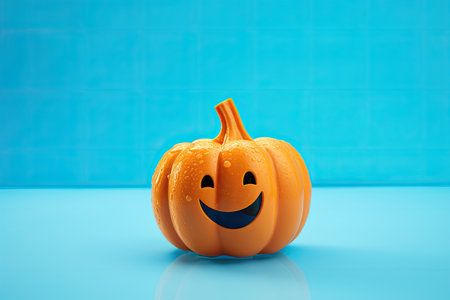 Halloween pumpkin on a blue background. 3d render illustration.の素材