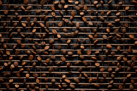 Coffee beans in a grille for background. Selective focus. Toned.の素材