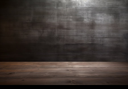 Empty wooden table and wall background. Ready for product display montageの素材