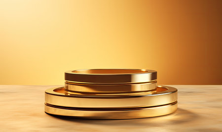 3d render of golden podium for product presentation. Abstract background.の素材