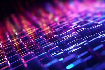 3d illustration of abstract geometric background with glowing cubes in empty spaceの素材