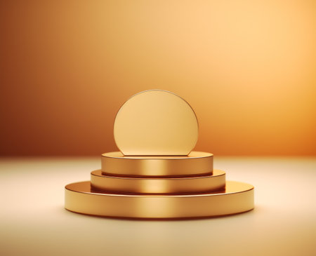 3d render of golden podium for product presentation. Abstract background.の素材