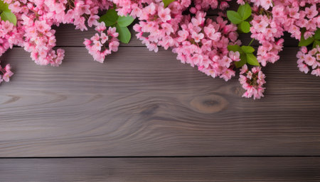 cherry blossom on wooden background with copy space for text.の素材