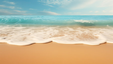 Soft wave of the sea on the sandy beach with blue sky backgroundの素材