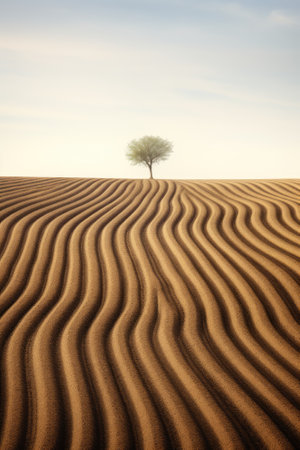 Lonely tree in the desert with sand dune texture.の素材