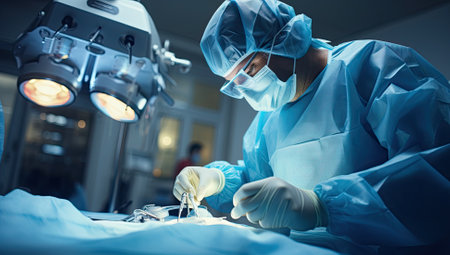 Surgeon in operating room. Group of surgeons in operating room with surgery equipment.の素材