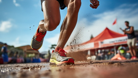 Runner athlete running on race track. Healthy lifestyle and fitness concept.の素材