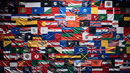 Colorful flags of the world. Background from many flags of the world.の素材