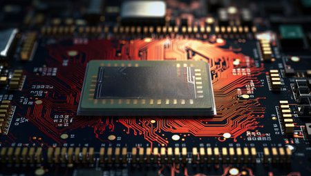 Close-up of electronic circuit board with processor. Technology background.の素材