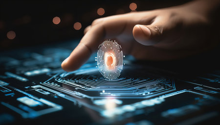 Cyber security concept with fingerprint scan on virtual screen.の素材