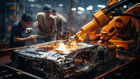 Engineer working in the automotive parts manufacturing factory. Automotive industry concept.の素材