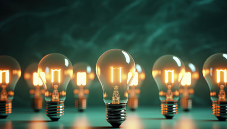 idea concept with light bulbs on dark backgroundの素材