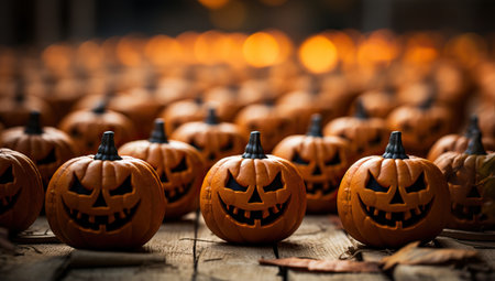 Halloween pumpkins on wooden background, halloween concept.の素材
