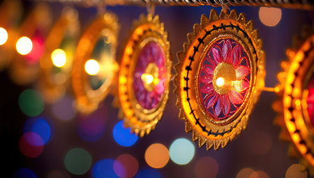 Indian Festival Diwali, Colorful diya lamps lit during Diwali celebrationの素材
