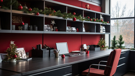 Modern red office interior with christmas decorations.の素材