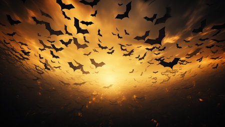 Halloween abstract background with flying bats.の素材