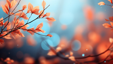 Branch of tree with autumn leaves on bokeh background.の素材