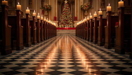 Church Interior with Christmas Tree and Candles.の素材
