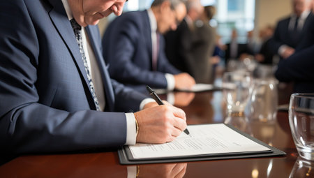 Businessman signing a contract in a conference room.の素材
