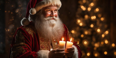 Santa Claus holding a burning candleの素材