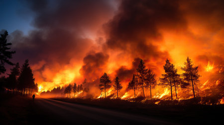 Forest fire. Natural disaster.の素材