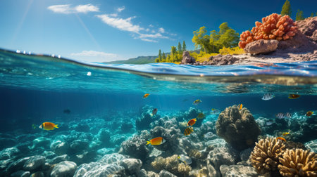 Underwater view of coral reef and tropical fish. Tropical underwater landscape.の素材