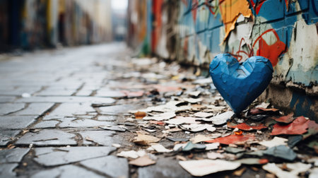 Colorful broken heart on the street. Love and Valentine's Day concept.の素材