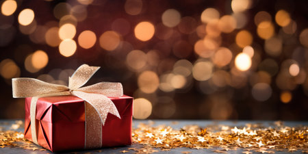 Gift box on bokeh background. Christmas and New Year conceptの素材