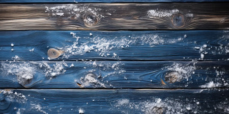Wooden planks covered with snow. Winter background.の素材