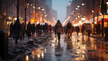 People walking in the city at nightの素材