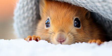 Cute little squirrel in warm knitted sweater. Closeup portrait.の素材