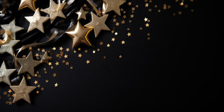 Golden stars on black backgroundの素材