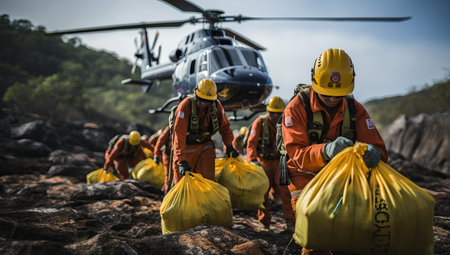 Workers Loading Supplies onto Helicopterの素材