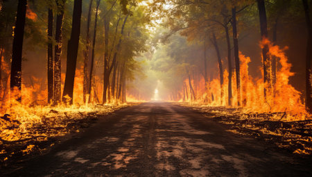 Forest Fire Engulfing Roadの素材