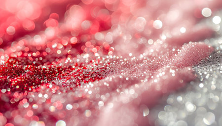 Abstract bokeh background with red and silver sequins. Holiday concept.の素材