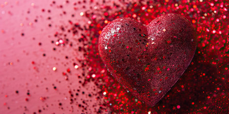 Red heart on a pink background with sparkles. Valentine's Dayの素材