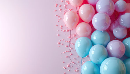Colorful balloons on pink background with copy space for text.の素材