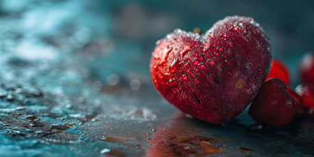 Red heart with water drops on a dark background. Valentine's day conceptの素材