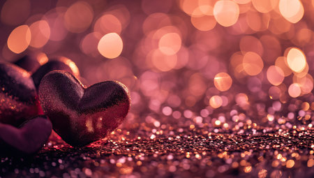 Valentines day background with red hearts and bokeh lightsの素材