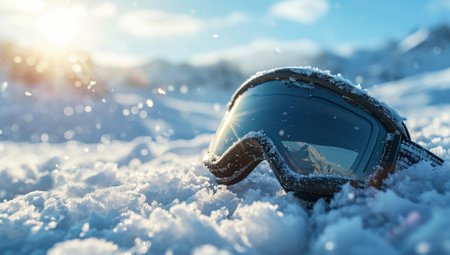 Ski goggles in the snow. Extreme winter sports.の素材
