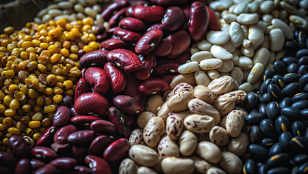 Close up view of colorful dried beansの素材