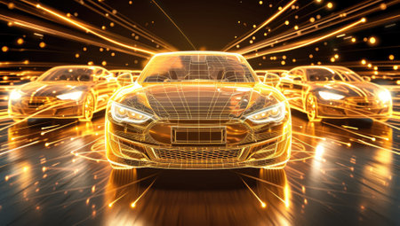 Futuristic car glowing with radiant lightsの素材