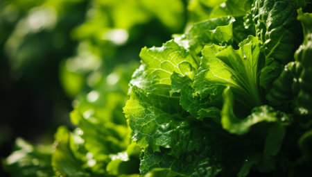 Closeup of fresh green lettuce growing in vegetable gardenの素材