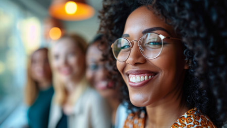Portrait of a smiling african american businesswoman with her colleagues in the backgroundの素材