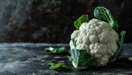 Organic cauliflower on dark rustic backgroundの素材