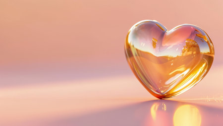 Heart shape glass on pink background. Valentines day love concept.の素材