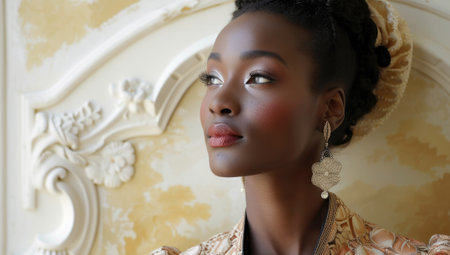 Elegant African American Woman in Vintage Interiorの素材