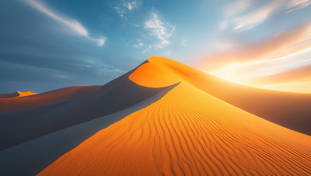 Golden sunset over desert sand dunesの素材