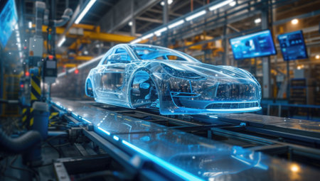 Automated Car Assembly Line Showcasing Transparent Vehicleの素材